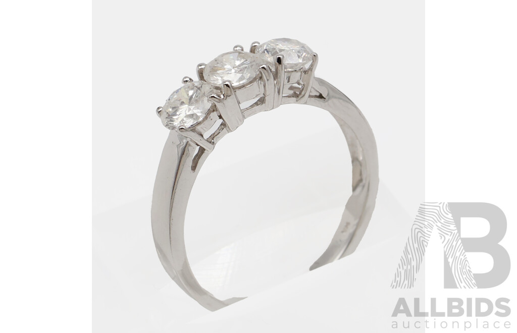 14ct Diamond Trilogy Ring in White Gold, TDW 1.25ct, Size P,  2.88 Grams