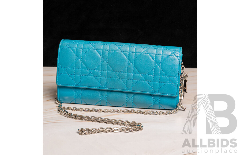 Dior Blue Cannage Lady Dior Wallet on Chain