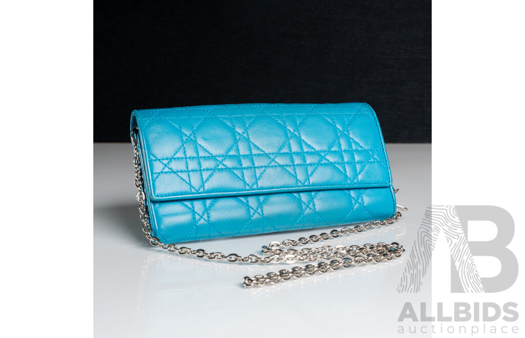 Dior Blue Cannage Lady Dior Wallet on Chain