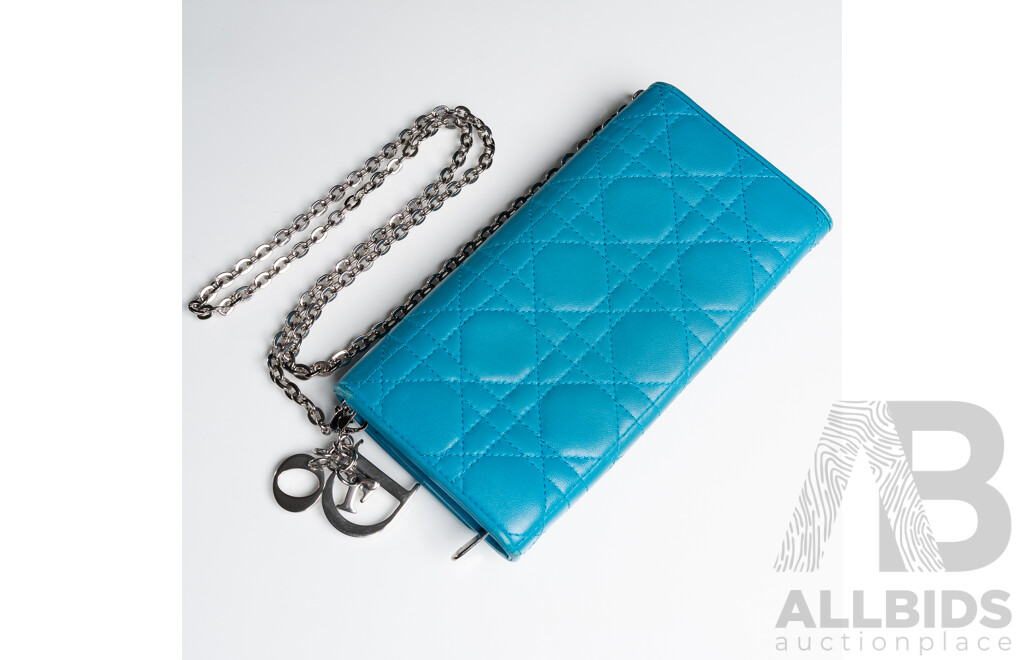 Dior Blue Cannage Lady Dior Wallet on Chain