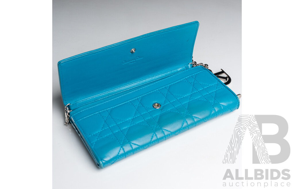 Dior Blue Cannage Lady Dior Wallet on Chain