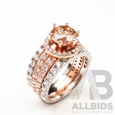 2.01ct Diamond Solitaire Platinum & Rose Gold Diamond Set Ring, TDW 3.65ct, Size N, 11.55 Grams