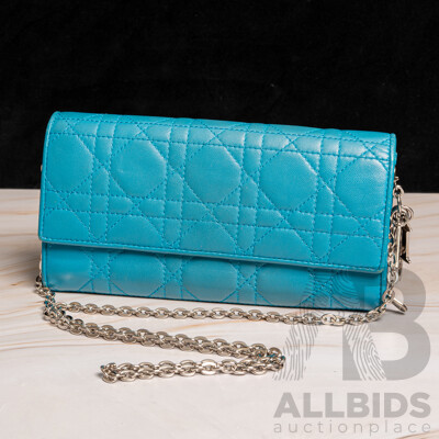 Dior Blue Cannage Lady Dior Wallet on Chain