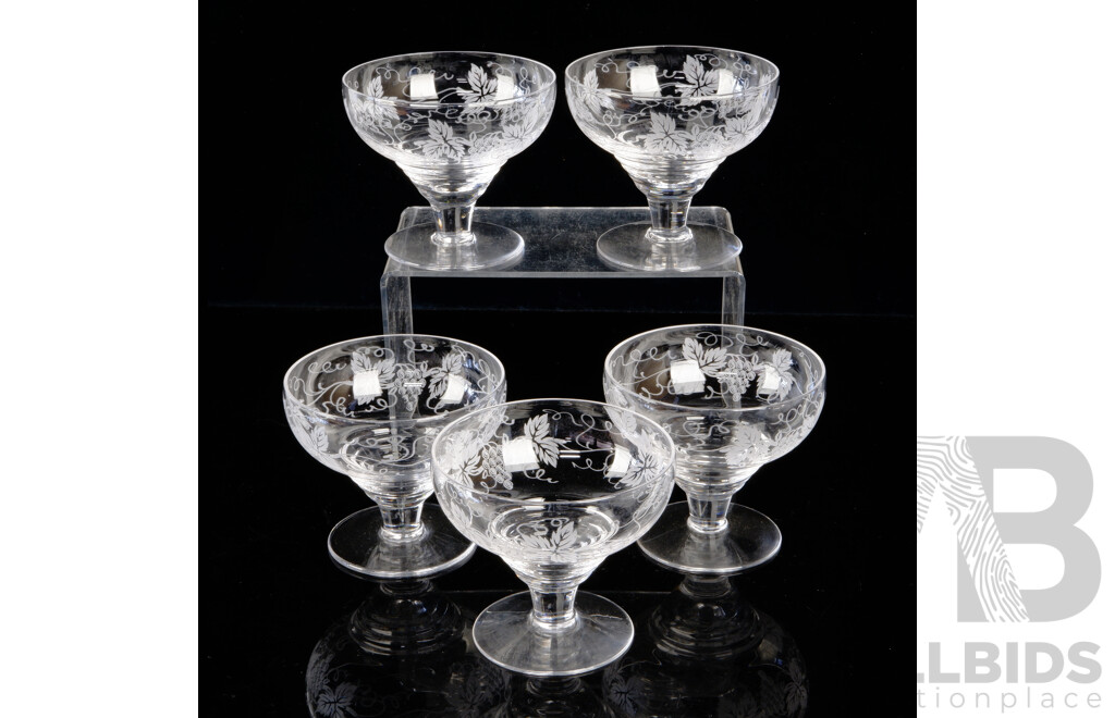 Set Five Vintage English Stuart Crystal Coupes