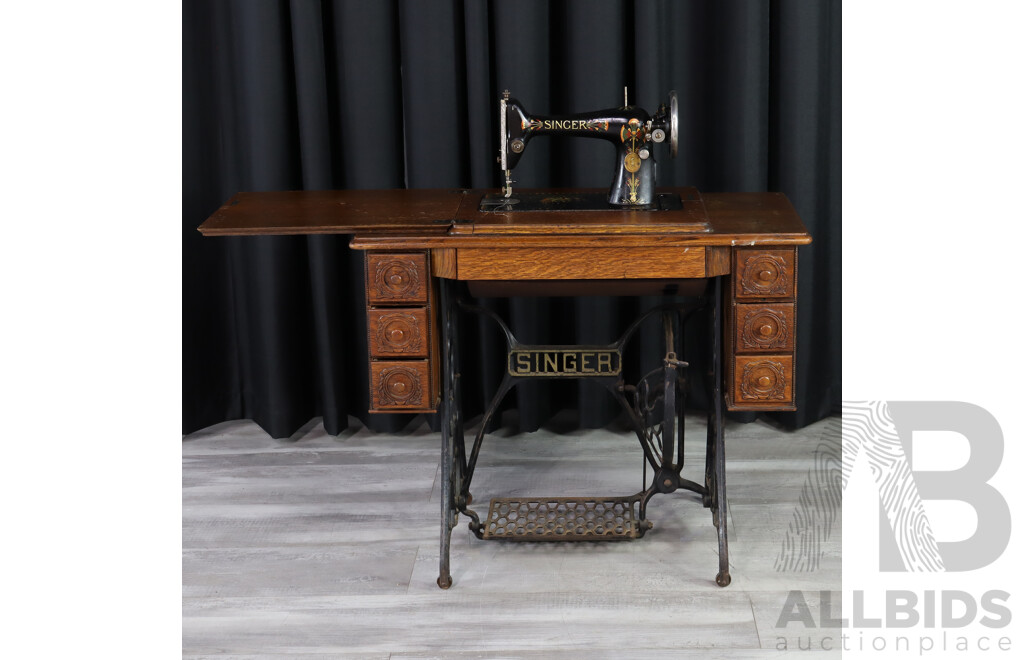 Singer Treadle Base Sewing Machine in Cabinet