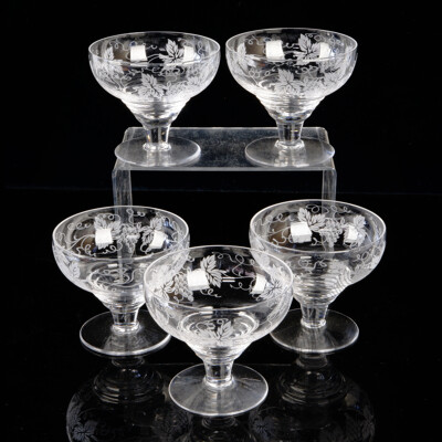 Set Five Vintage English Stuart Crystal Coupes