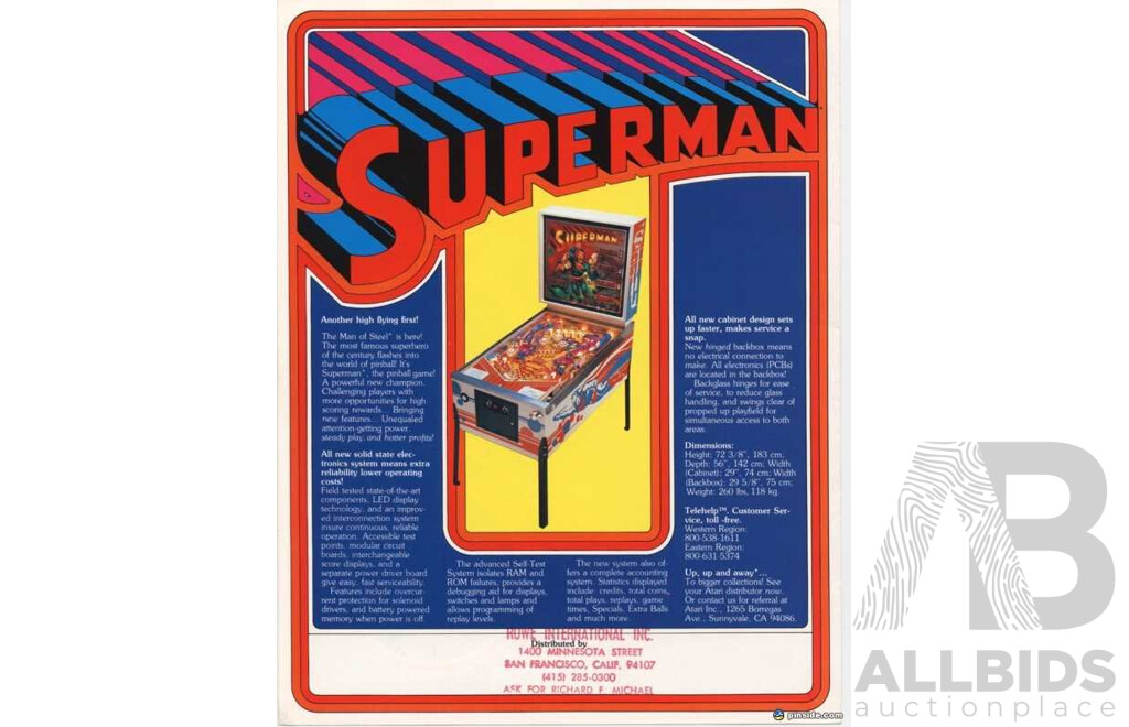 Superman by Atari Pinball Machine