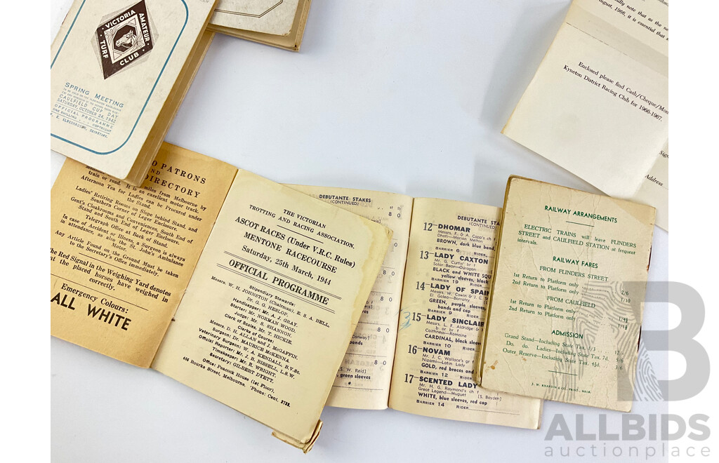 Collection of 1940's Horse Racing/Trotting Official Programmes Including Caulfield Cup, Mentone Turf Club and More