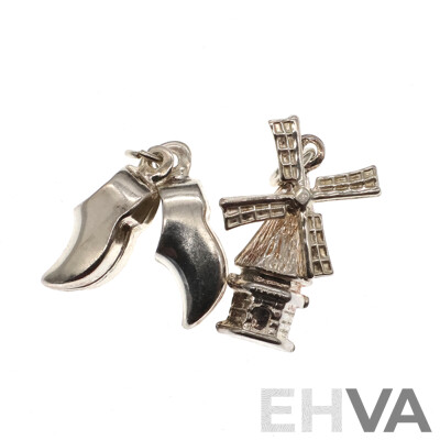 Sterling Silver Clogs Charm & Windmill Charm, From Rob Van Gerwen Jewellers B.v.Leiden, 2.70 Grams - as New