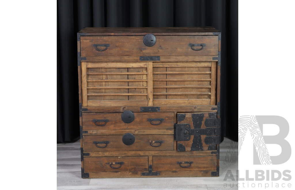 Vintage Japanese Elm Tansu Chest