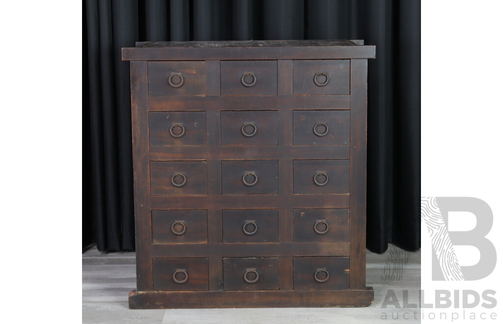 Vintage Japanese Elm Tansu Chest of Drawers