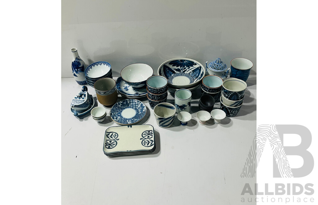 Large Collection Chinese & Japanese Hand Made Blue and White Ceramics