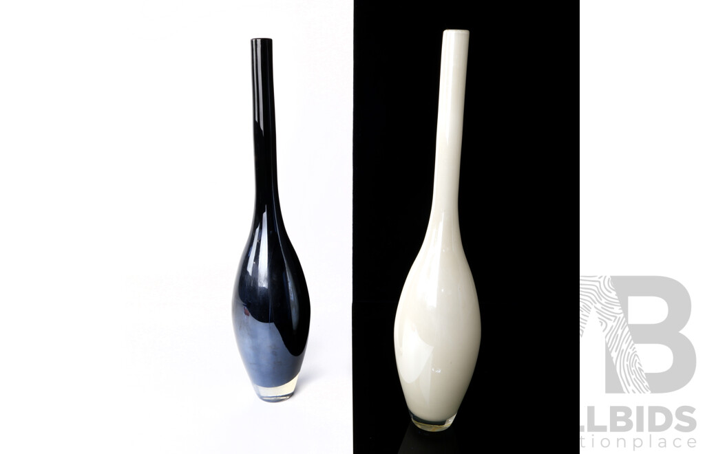 Two Heavy Based Glass Bottle Form Vases