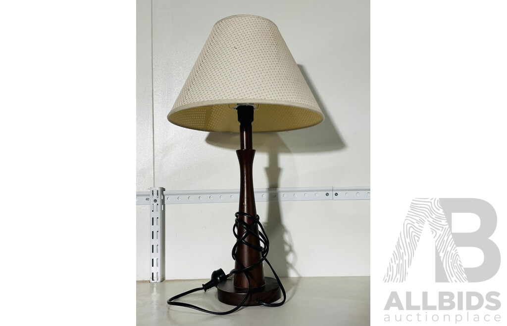 Retro Table Lamp with Shade and Teak Base