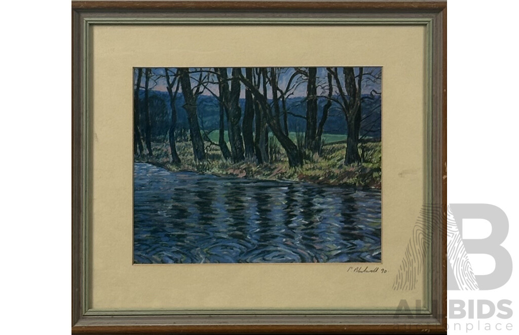 P. Blackwell, (Working c1990s), Landscape-Riiver, Reproduction Copy of the Original Pastel, 34 x 39 cm (frame)