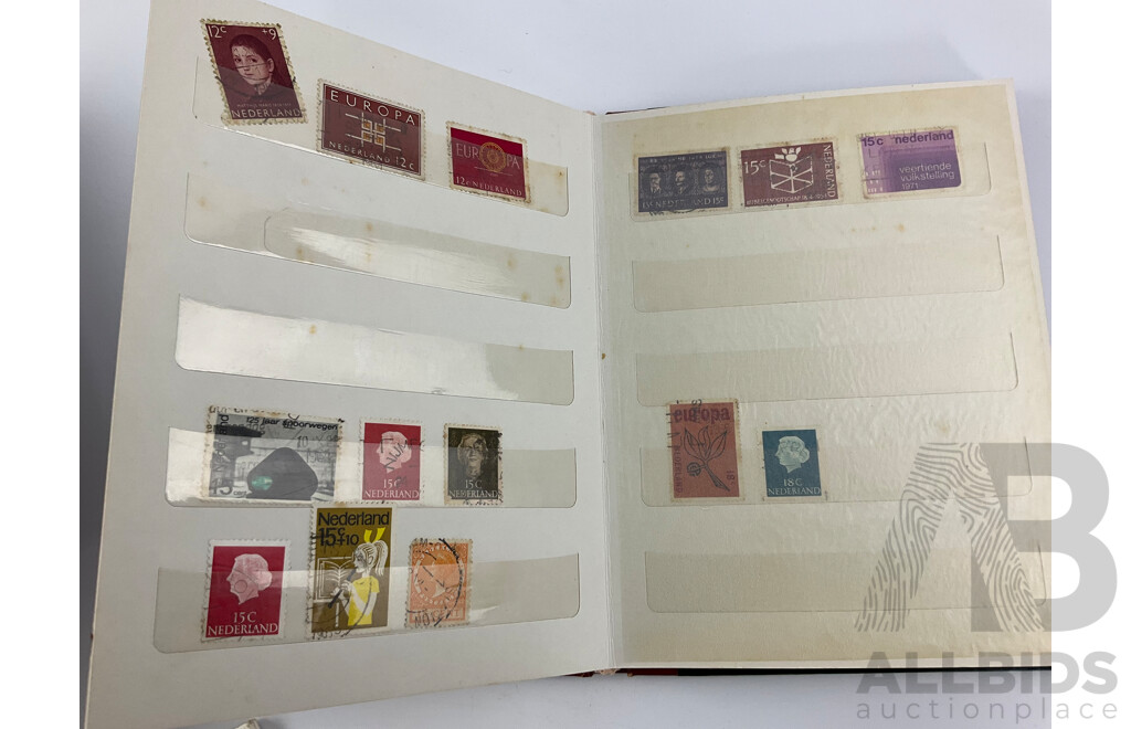 Collection of Mint and Cancelled Vintage international Stamps Including Netherlands and Japan, One Hundred Yen Note