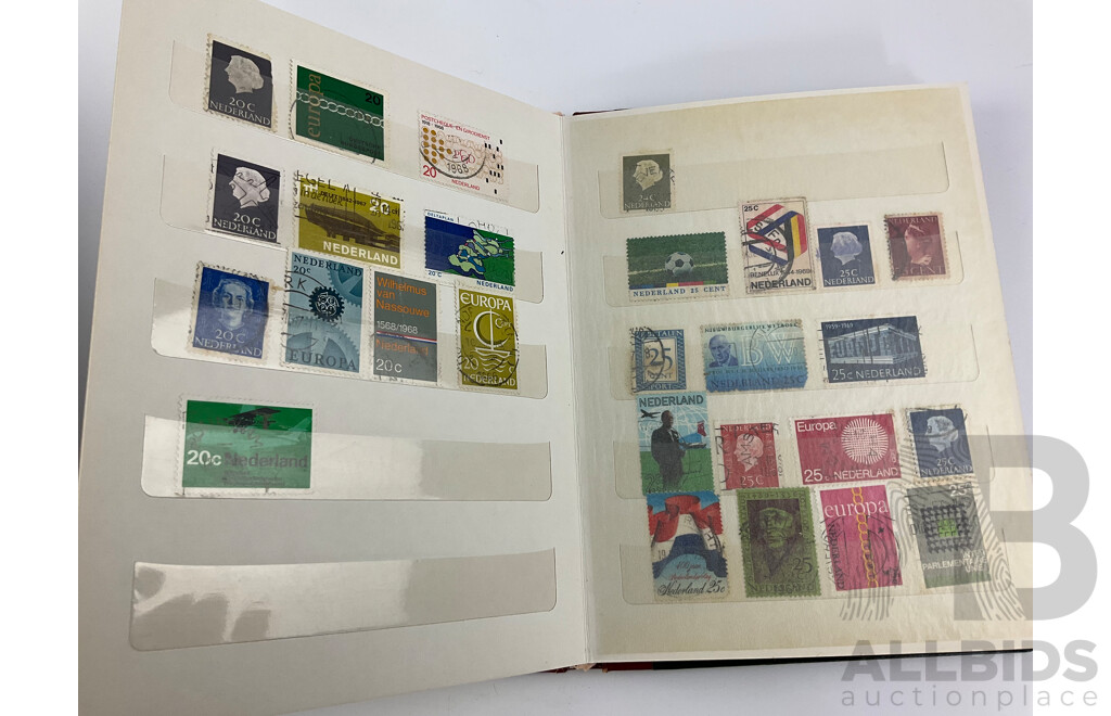 Collection of Mint and Cancelled Vintage international Stamps Including Netherlands and Japan, One Hundred Yen Note