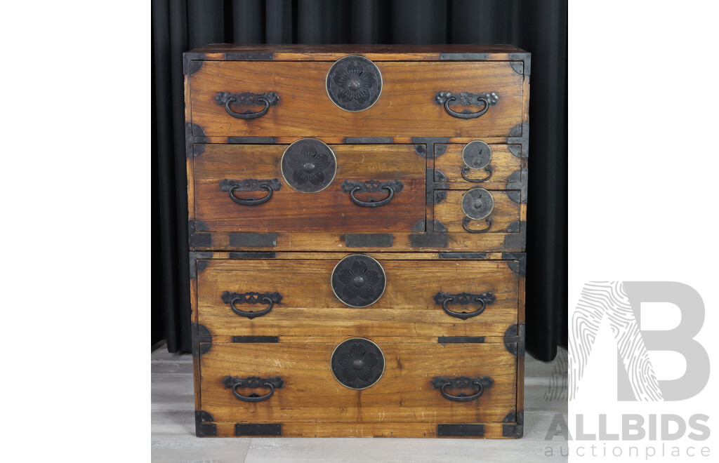 Vintage Japanese Two Piece Tansu Chest