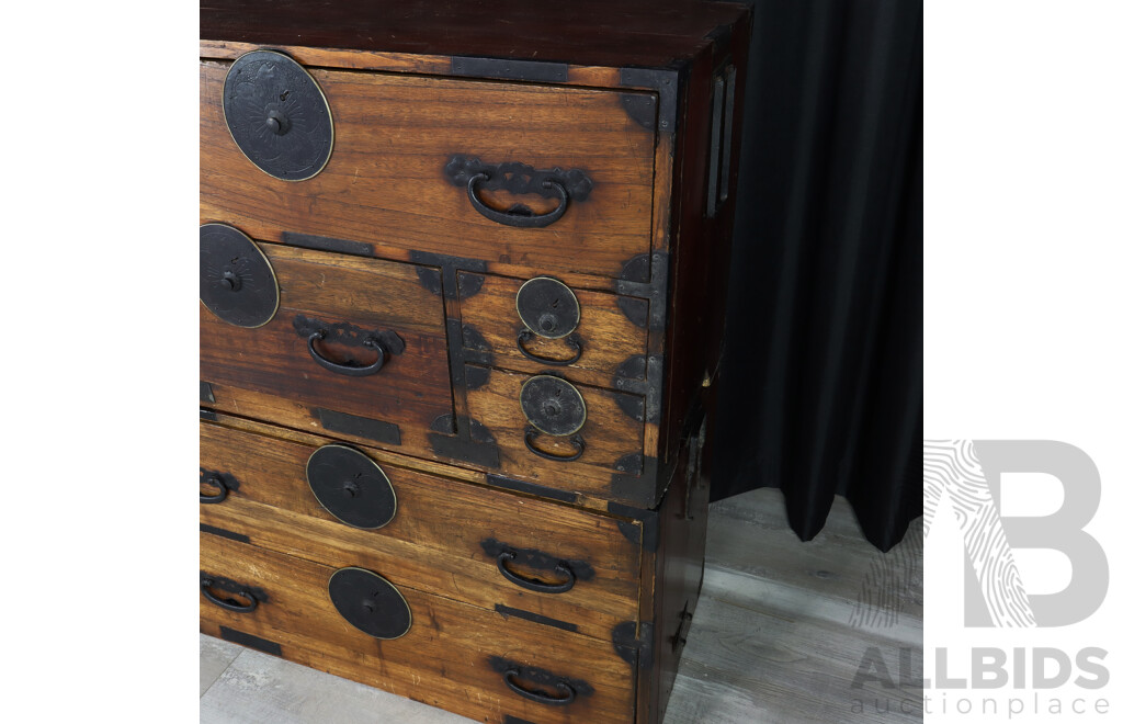 Vintage Japanese Two Piece Tansu Chest