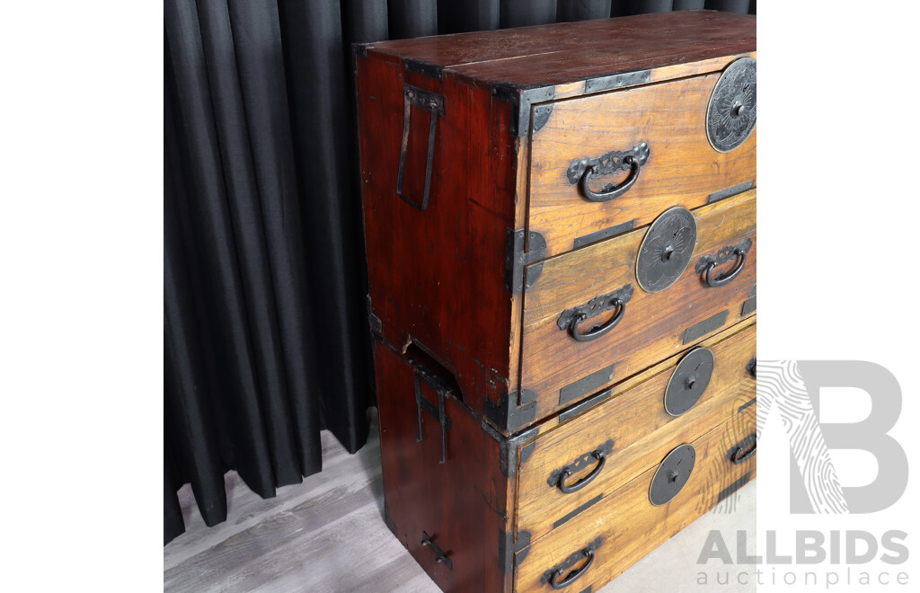 Vintage Japanese Two Piece Tansu Chest