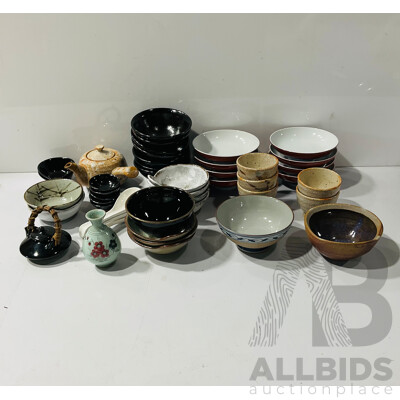 Large Collection Retro Japanese Hand Made Studio Pottery and Ceramics Including Teapots with Matching Cups and More