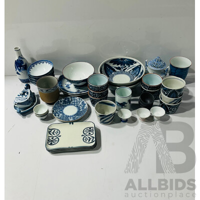 Large Collection Chinese & Japanese Hand Made Blue and White Ceramics