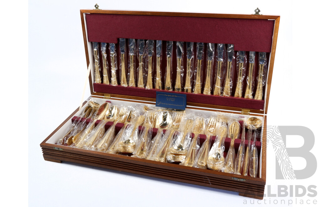 Gold Plated in 24ct Gold 123 Piece Flatwear Set in Cedar Canteen by the Sterling Cutlery Company