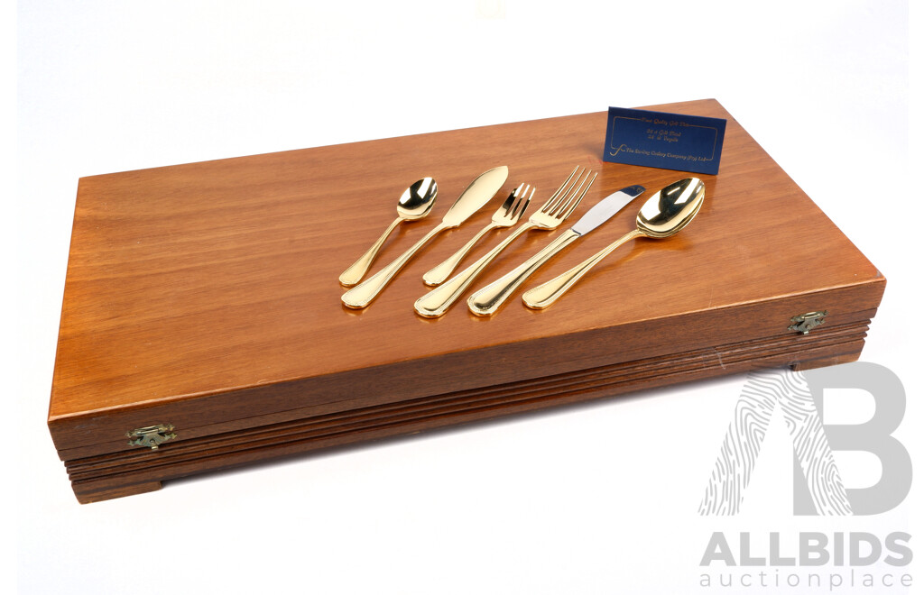 Gold Plated in 24ct Gold 123 Piece Flatwear Set in Cedar Canteen by the Sterling Cutlery Company