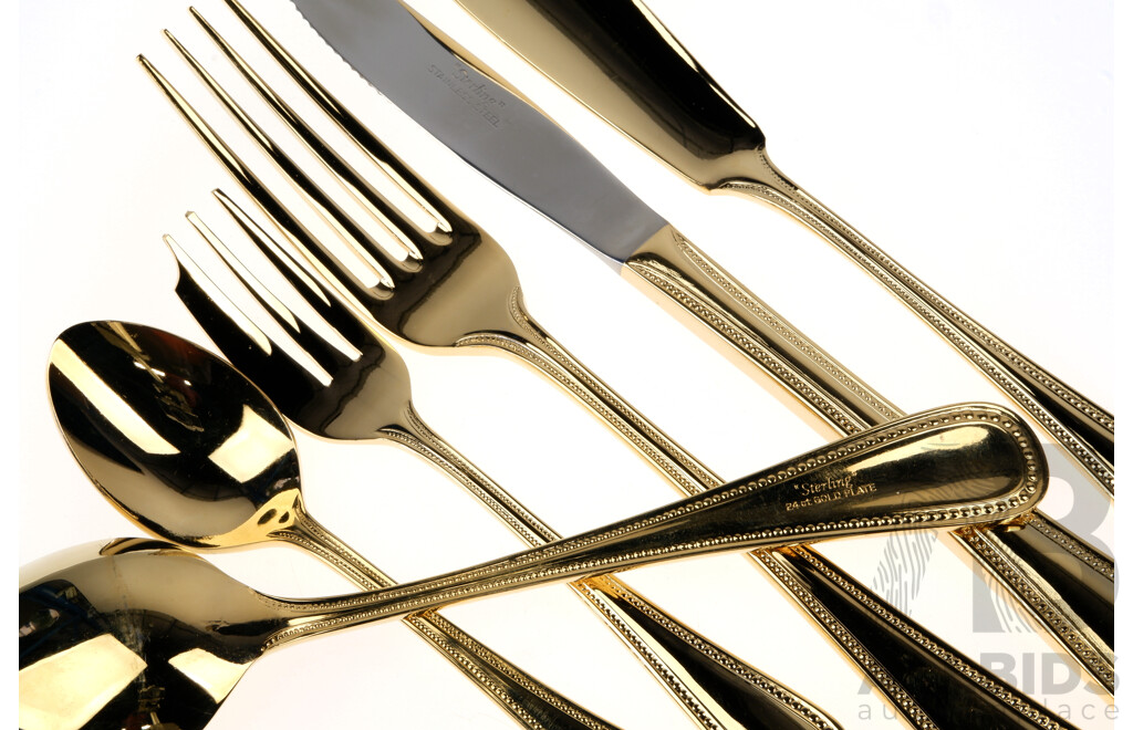 Gold Plated in 24ct Gold 123 Piece Flatwear Set in Cedar Canteen by the Sterling Cutlery Company