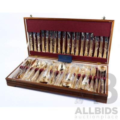 Gold Plated in 24ct Gold 123 Piece Flatwear Set in Cedar Canteen by the Sterling Cutlery Company