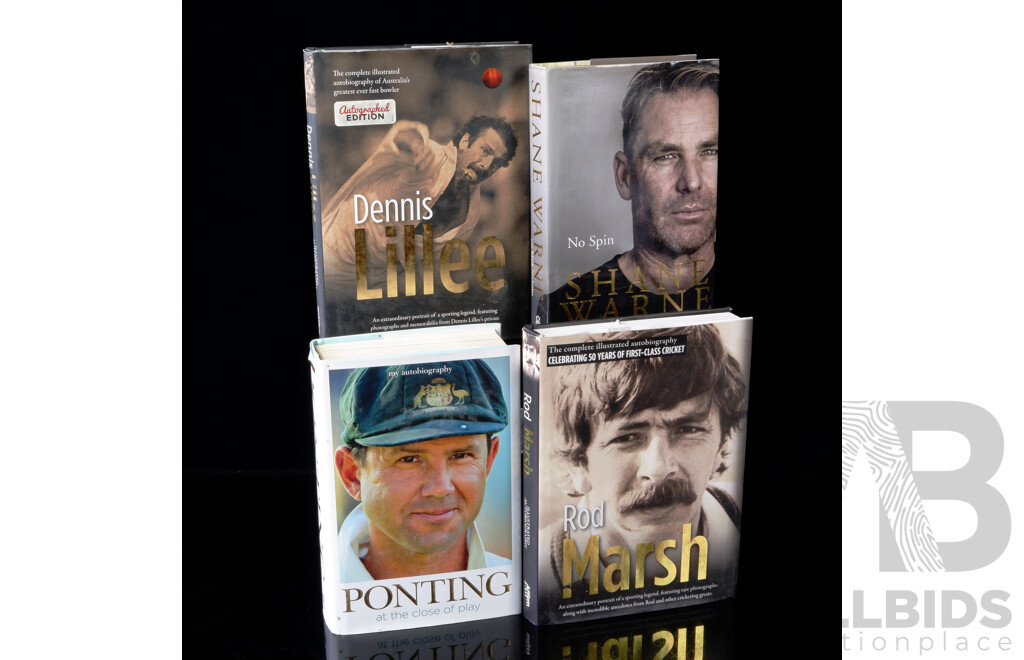 Collection Four Books Signed by the Authors of Australian Cricket Interest Comprising Shane Warne, Dennis Lilley, Ricky Ponting & Rod Marsh, All Hardcovers with Dust Jackets