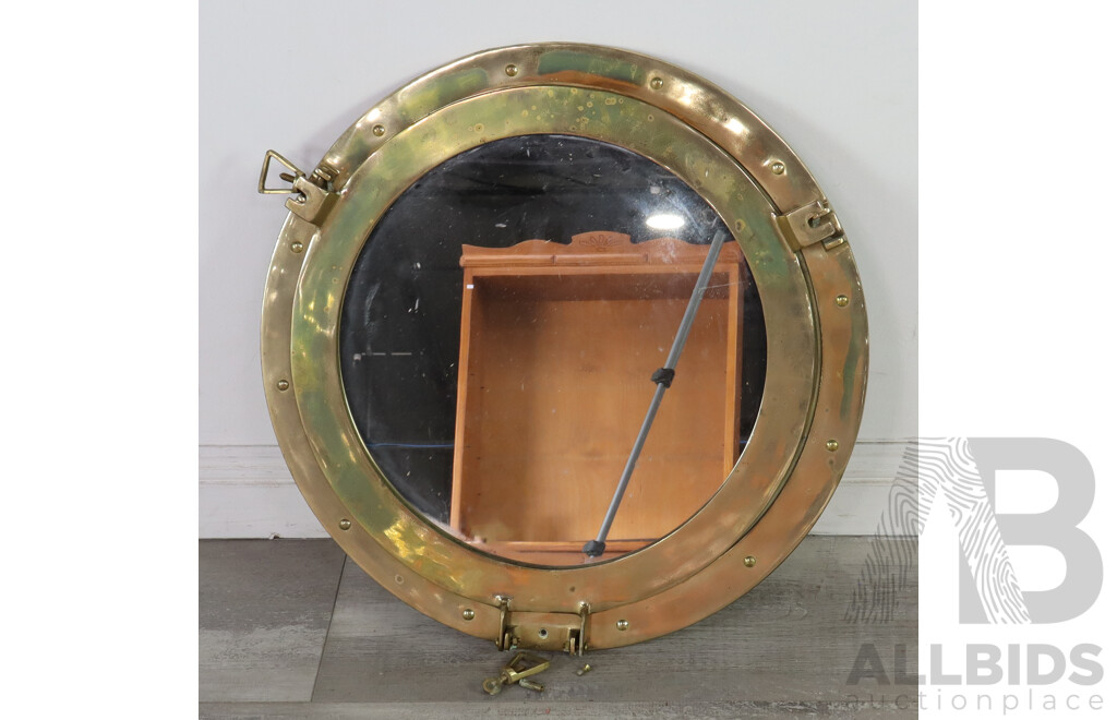 Brass Porthole Style Framed Mirror