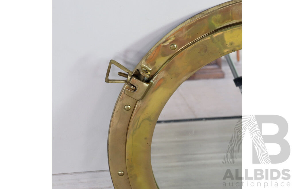 Brass Porthole Style Framed Mirror