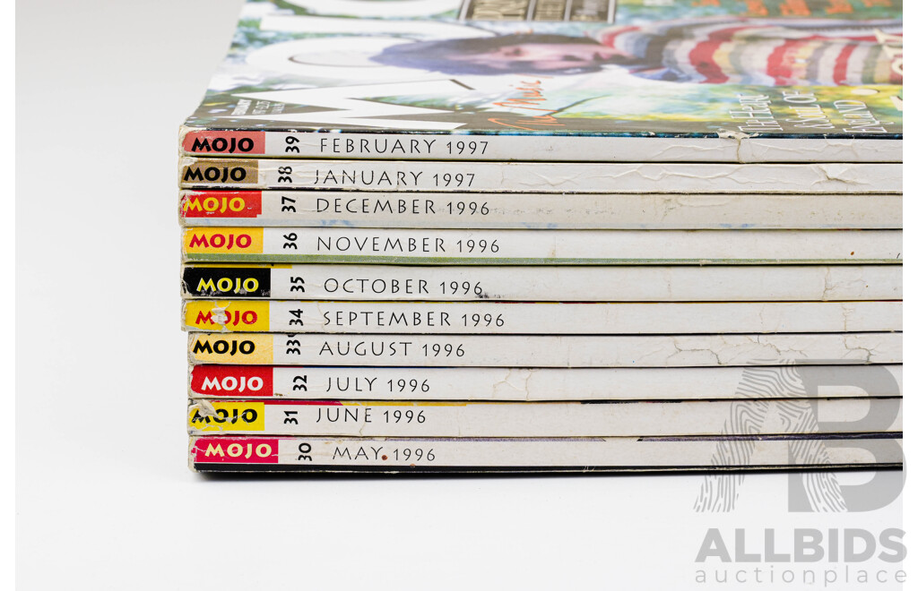 Collection Ten Early Mojo Magazines Comprising Issues 30, May 1996 to Issue 39 Febuary 1997