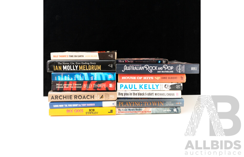 Collection 14 Biographical and Autobiographical Books Relating to Australian Music Including Billy Thorpe, Archie Roach, Paul Kelly and More