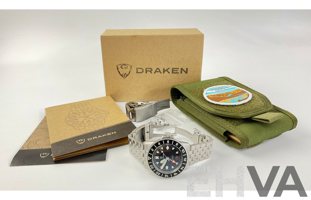 Boxed Draken Tugela GMT Swiss Movement Wrist Watch with Spare Strap and Links