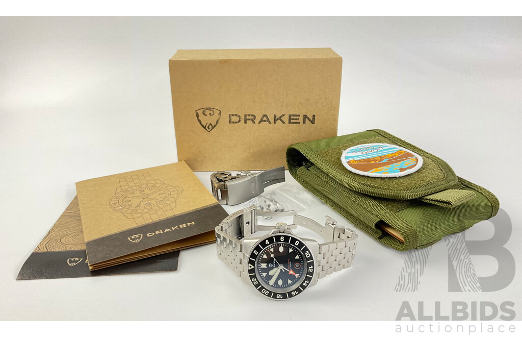 Boxed Draken Tugela GMT Swiss Movement Wrist Watch with Spare Strap and Links