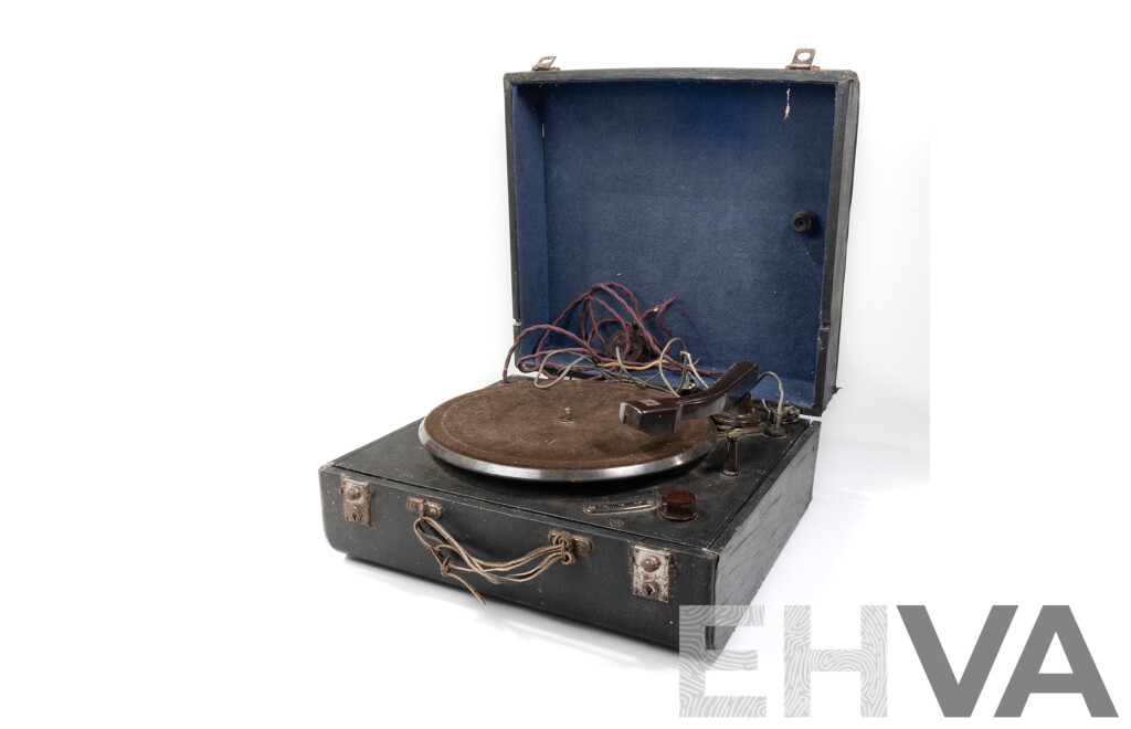 Antique Portable Gramophone with Bakelite Tonearm 