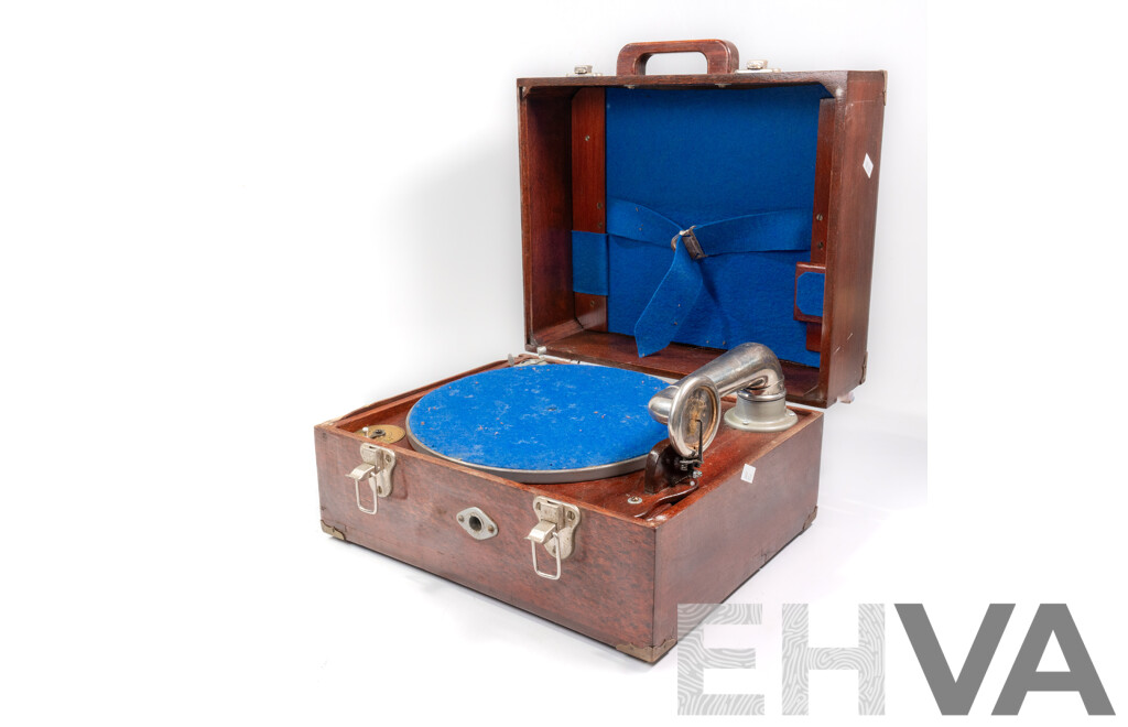 Vintage Portable Gramophone in Wooden Case