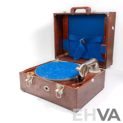 Vintage Portable Gramophone in Wooden Case