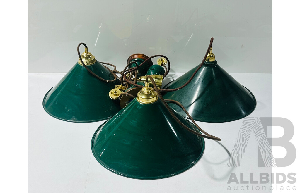 Collection of Three Retro-style Enameled Tin Pool Table Lights