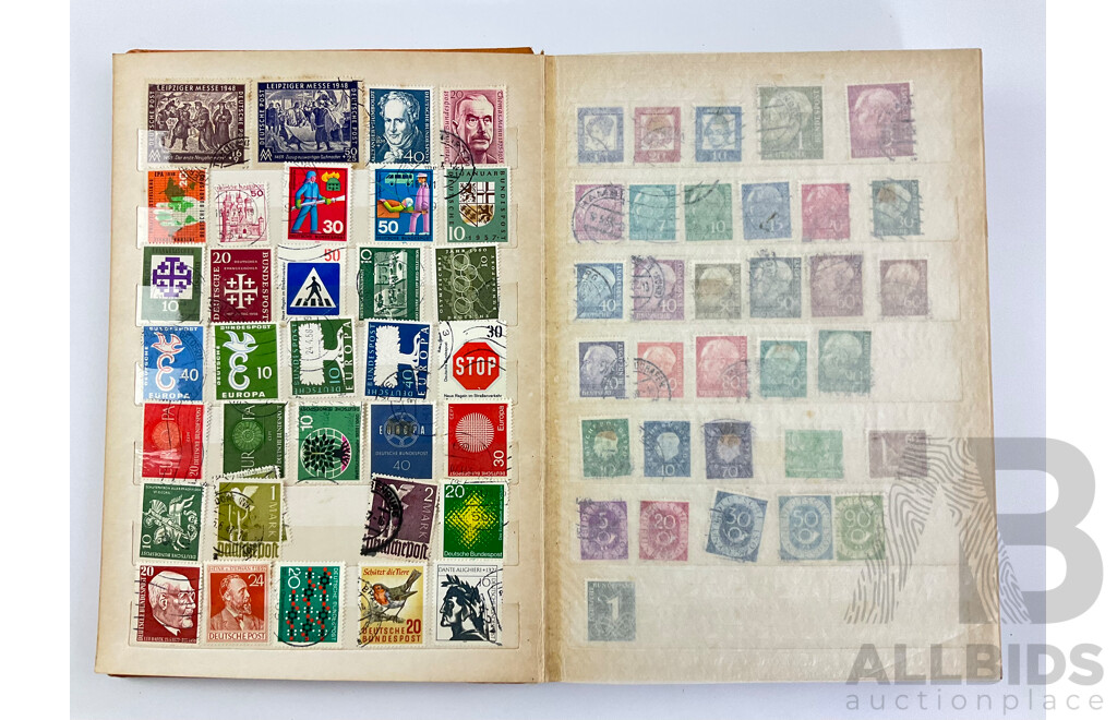 Album of International Antique and Vintage Stamps Including Germany, UK, Hong Kong, Magyar, Greece, Gibaltra,