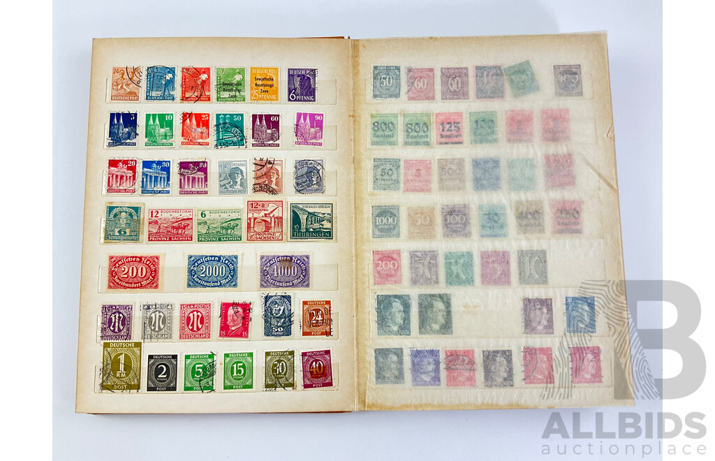 Album of International Antique and Vintage Stamps Including Germany, UK, Hong Kong, Magyar, Greece, Gibaltra,