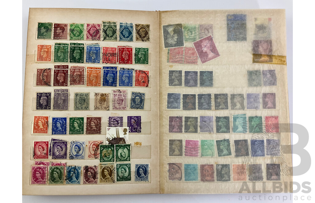 Album of International Antique and Vintage Stamps Including Germany, UK, Hong Kong, Magyar, Greece, Gibaltra,