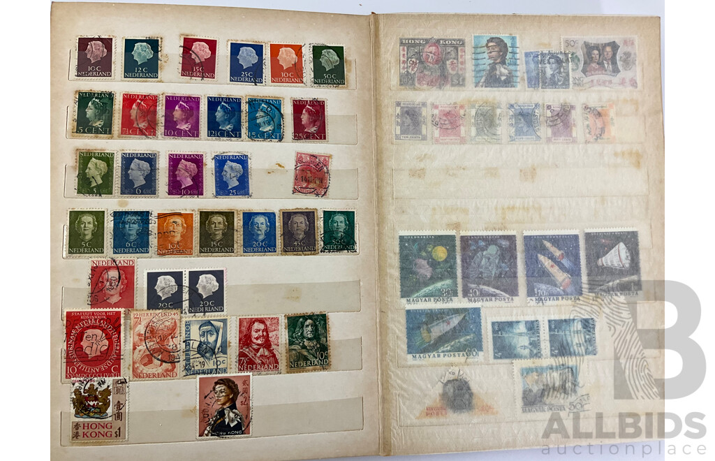 Album of International Antique and Vintage Stamps Including Germany, UK, Hong Kong, Magyar, Greece, Gibaltra,