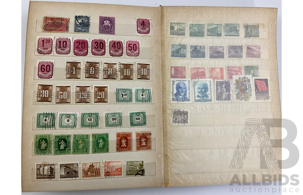 Album of International Antique and Vintage Stamps Including Germany, UK, Hong Kong, Magyar, Greece, Gibaltra,