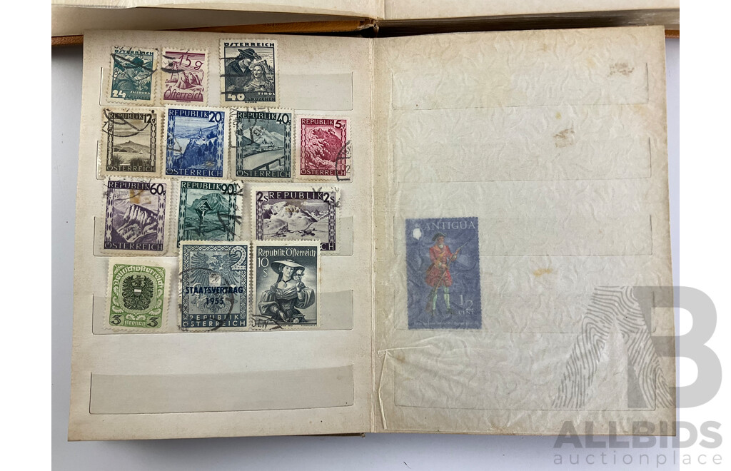 Two Albums of International Antique and Vintage Stamps Including Austria, Belgium, Barbados, British Guiana, Egypt, Fiji, Czechoslovakia, France, Germany and More