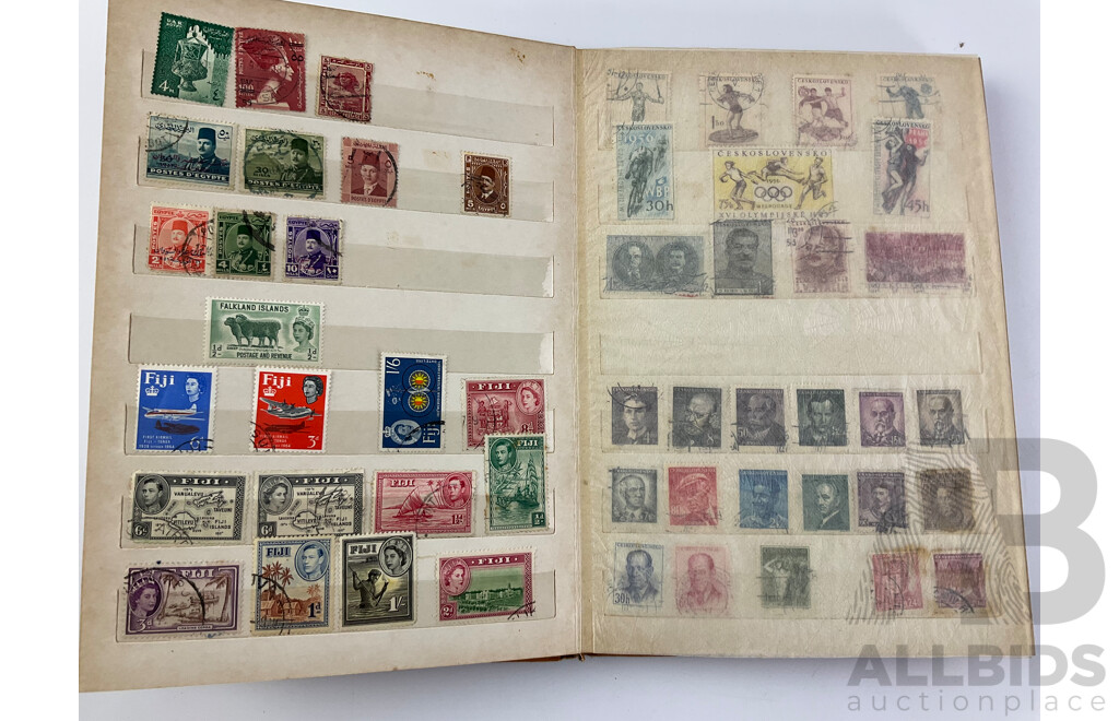 Two Albums of International Antique and Vintage Stamps Including Austria, Belgium, Barbados, British Guiana, Egypt, Fiji, Czechoslovakia, France, Germany and More