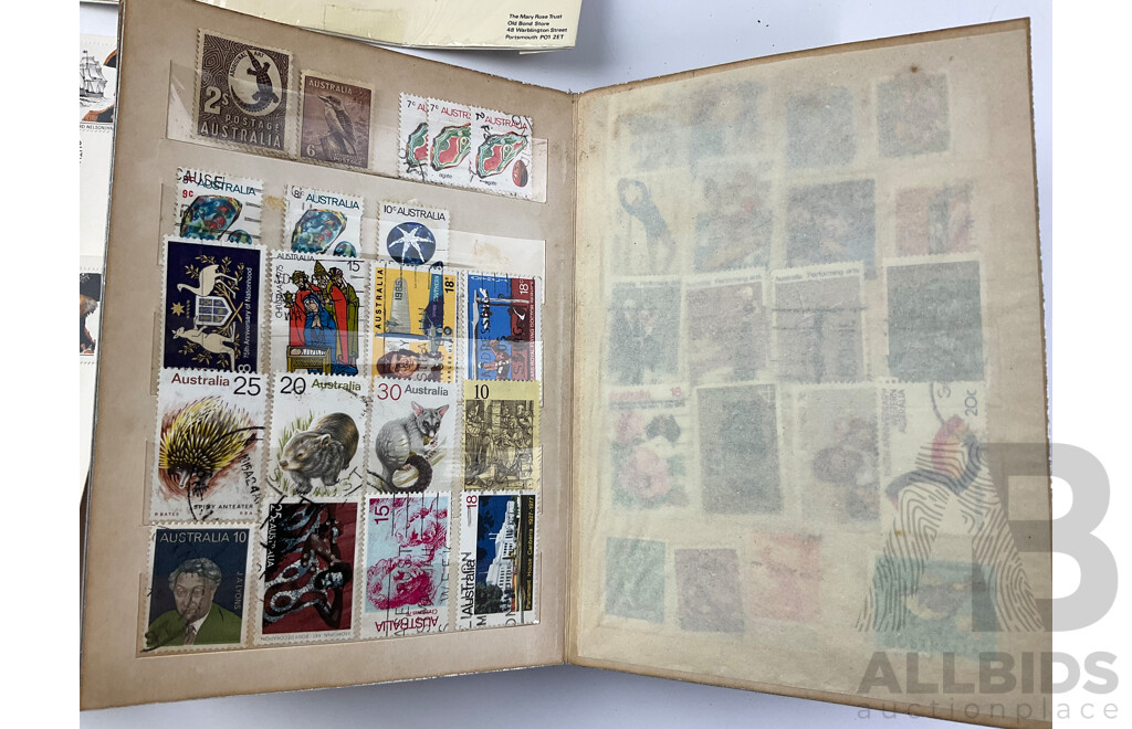 Australian Philately Including Album of Late 1970's and Early 1980's First Day Covers, 1982 Mint Stamp Blocks and Gutters, Cancelled Stamps Predecimal KGV-QE2 to 1980's