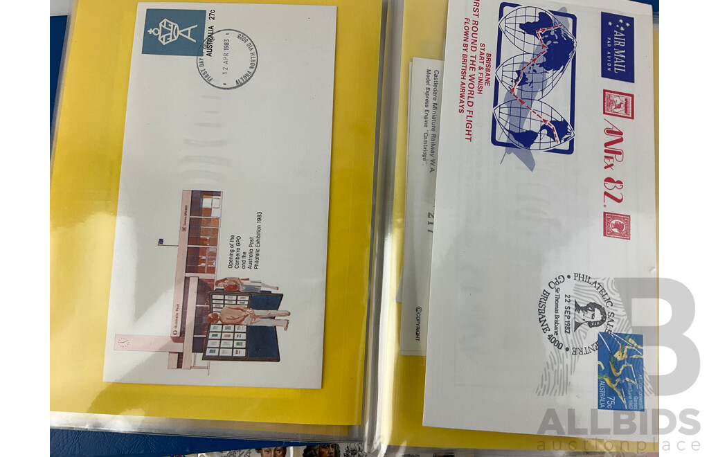 Australian Philately Including Album of Late 1970's and Early 1980's First Day Covers, 1982 Mint Stamp Blocks and Gutters, Cancelled Stamps Predecimal KGV-QE2 to 1980's